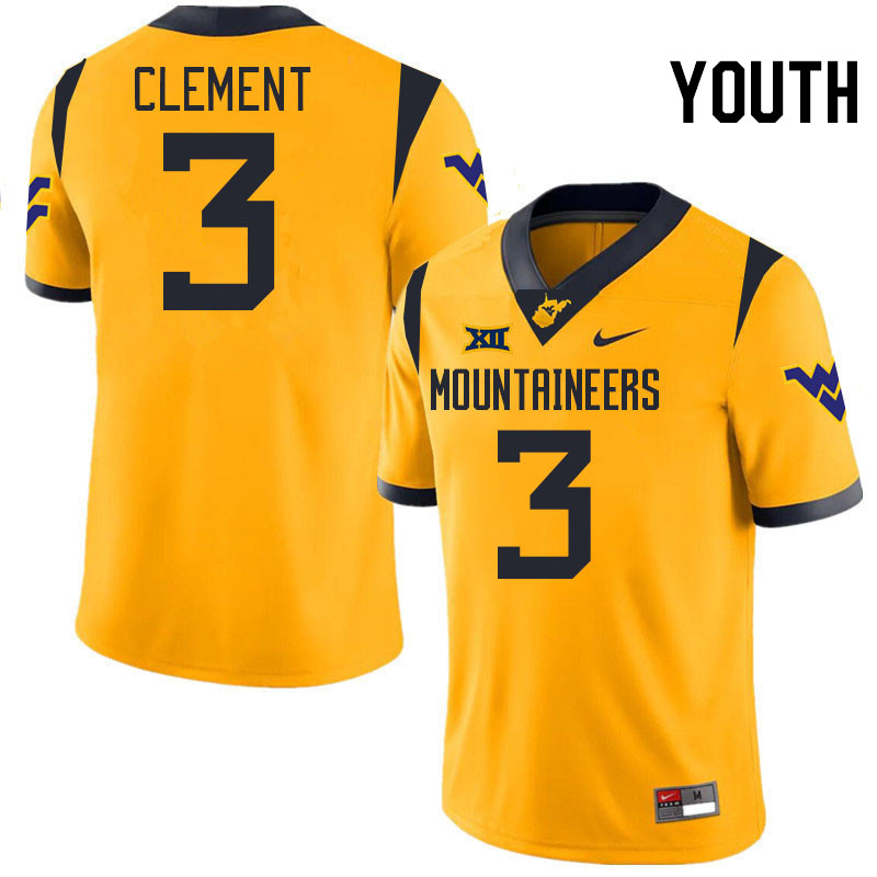 Youth #3 Hudson Clement West Virginia Mountaineers College 2024 New Uniforms Football Jerseys Stitch